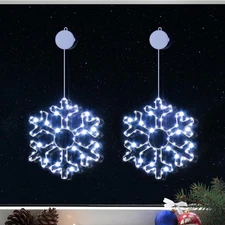 13in Snowflake Christmas Window Lights 2pk, White LED, Battery Operated