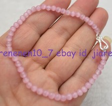100 Natural 4mm Natural Pink Opal Gems Round Bead Silver Buckle Bracelet 7.5in