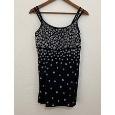 Robby Len Size 14 Black Blue Floral One Piece Fit and Flare Strap Swim Dress 34D