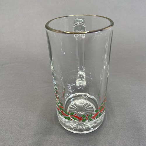 Libbey Glass Beer Mugs Set Of 2 Christmas Barware Holly Berry Holiday LRS3 - Picture 4 of 8