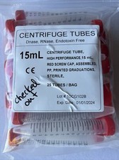 Lot of 175, 15mL Centrifuge Red Screw Cap, Sterile, PP, Printed Graduations Tube