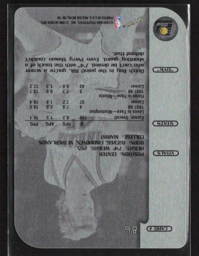 1998 SkyBox Molten Metal #86 Rik Smits Xplosion EX / Near Mint - Image 2 of 2