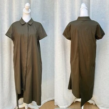 Ruti military green button down short sleeve asymmetrical hem dress