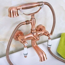 Antique Red Copper Bathroom Tub Faucet Hand Shower Sprayer Clawfoot Mixer Tap