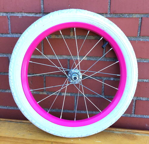 16" Bicycle Front Pink Wheel with 1.95" White Tire Mini-BMX Kids Bike #J67 - Picture 2 of 3