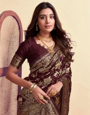 Women's Silk Jacquard Saree With Unstitched Blouse Piece