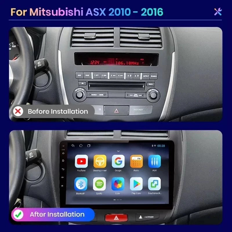 RADIO 2 DIN ANDROID PER MITSUBISHI ASX NAVI USB BLUETOOTH GPS WI-FI TABLET 9" - Immagine 2 di 3