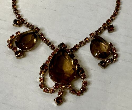 Juliana Style unfoiled Drop Amber Chatons Necklace 1950s - Picture 2 of 4