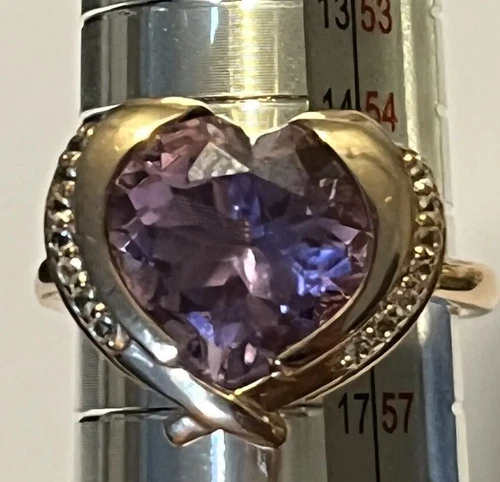 VTG Amethyst Heart Ring Yellow Gold Tone Stamped 925 BBJ & M Sz 7.5”