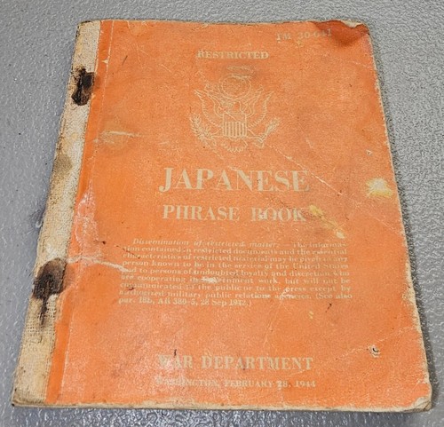 WWII Japanese Phrase Book TM 30-641 US War Department 1944 Pocket-Size Military