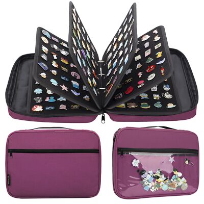 Enamel Pin Display Case Travel Brooch Storage Organizer Purple 6 Pages