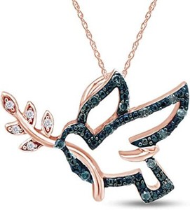 Authentic Dove Pendant 1 10Ct Blue & White Real Diamond 925 Sterling Silver 18 Necklace