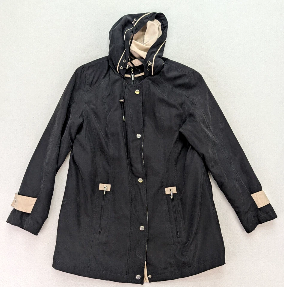 Studio Works женская куртка пальто размер M черный съемный капюшон молнии карманы - Изображение 2 из 4