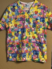 Peaches Scrub Top XS womens Angels love peace unity