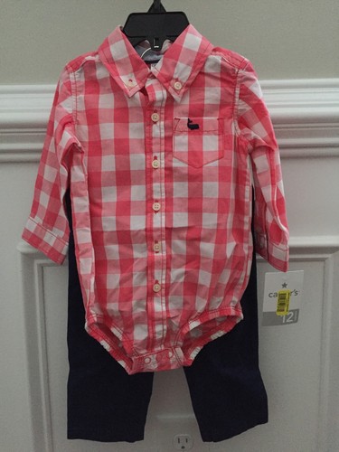 Carter's Baby Dress Me Up 2PC set Pink Check top Blue Pants size 12 months NWT - Picture 2 of 9