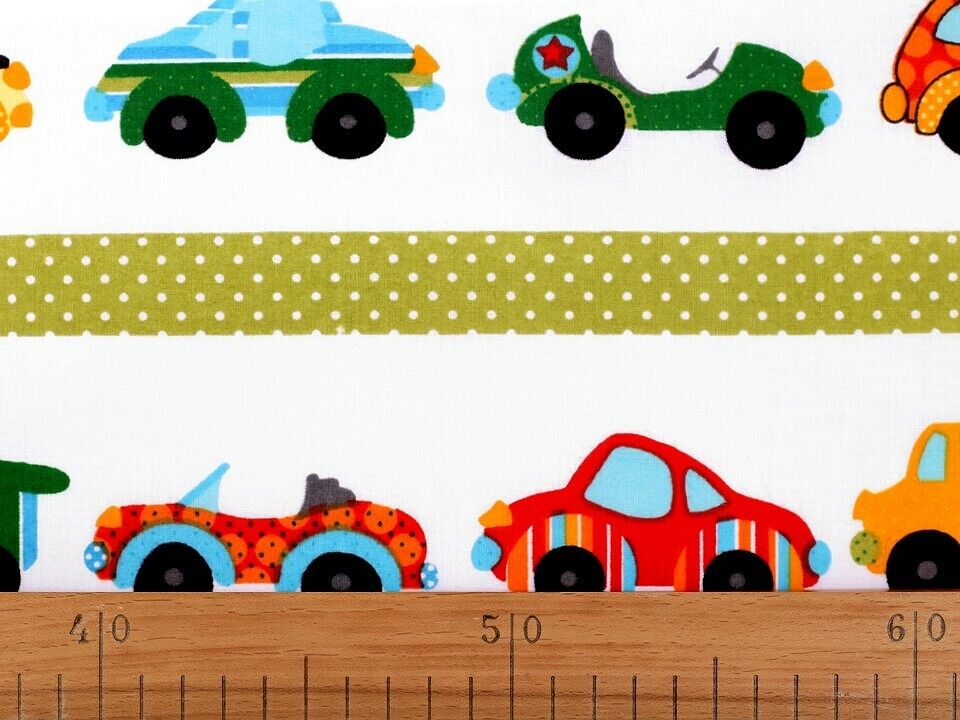 Baumwollstoff mit Kindermotiv Kinderstoff Car Auto weiß ab 0,5m Taschenstoff