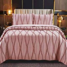 3 Piece Quilted Bedspread Bed Throw Embossed Bedding Set Single Double King Size