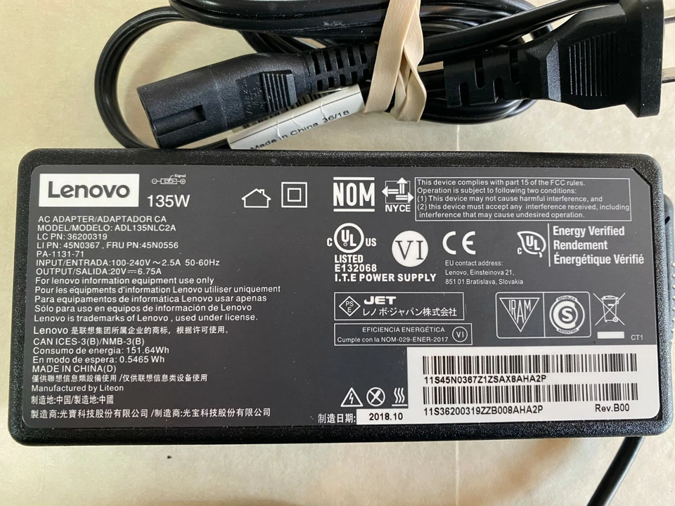 Cargador Adaptador CA Original Lenovo 135W 20V 6.75A para T440p T530 T540p W540 Foto 2 de 4