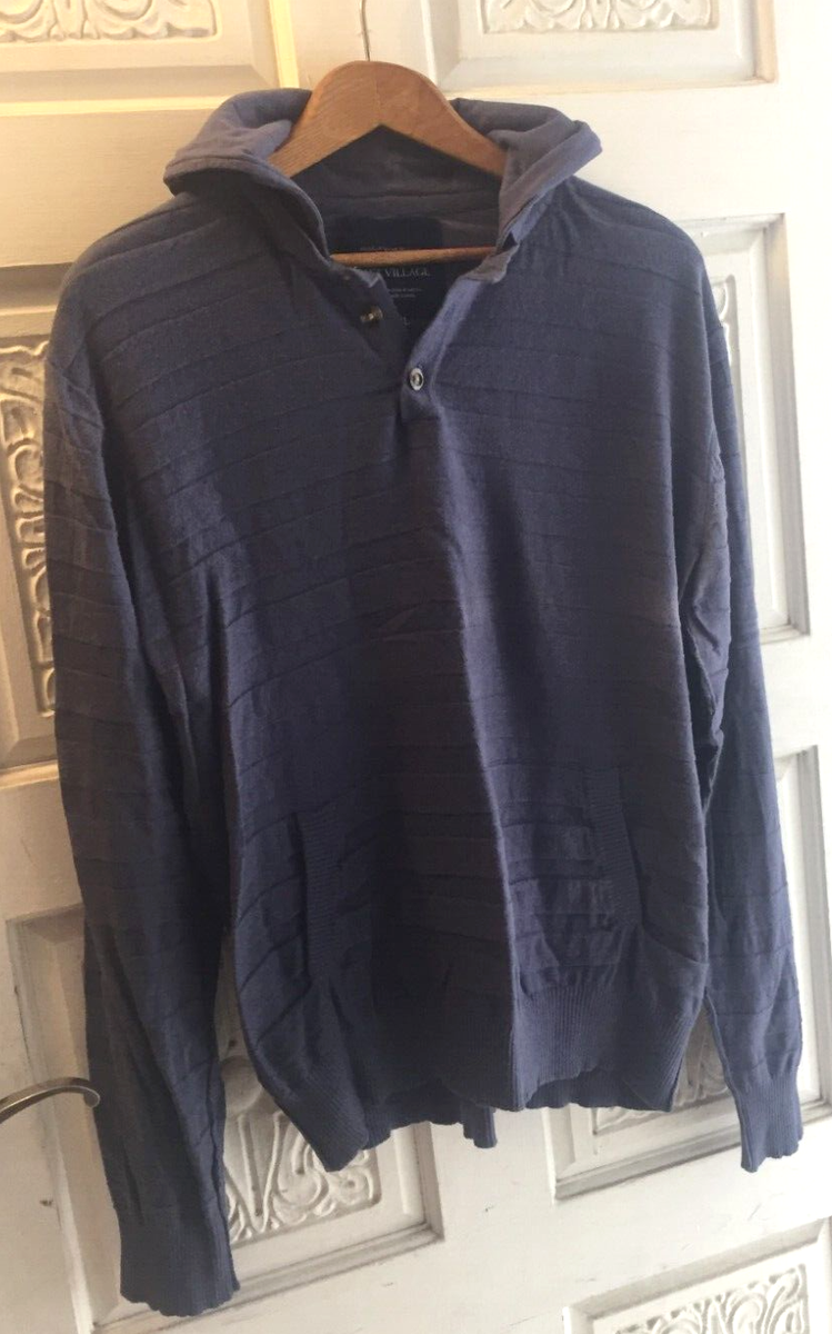 Fox Men East Village Blue Hooded Knit Top Buttons XXL | eBay