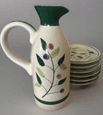 Olive Oil Dipping Set Of Cruet and 6 Dipping Plates Excellent Condition