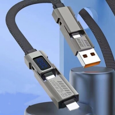 4in1 Schnellladegerät Geflochtenes Multi USB Kabel für Telefon Typ C LED Display