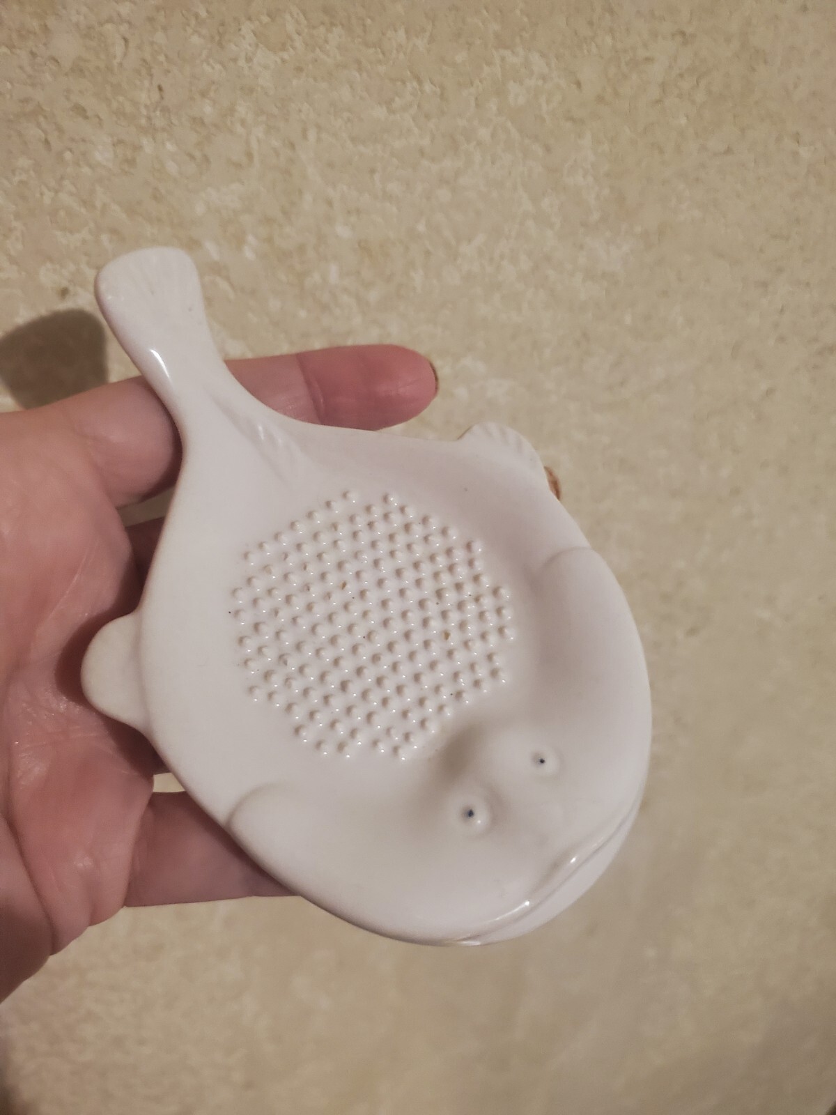 Ginger Garlic Wasabi Grater Dish Fish Flounder White Porcelain Japan Keilen Ltd.