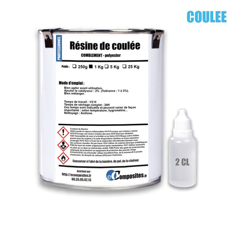 Résine polyester de coulée comblement 1 kg contre les fissures du bois