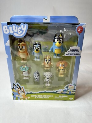Bluey Heeler Family Mates Pack 8 Figures Chilli Bingo Socks Indy Honey Chloe NIB