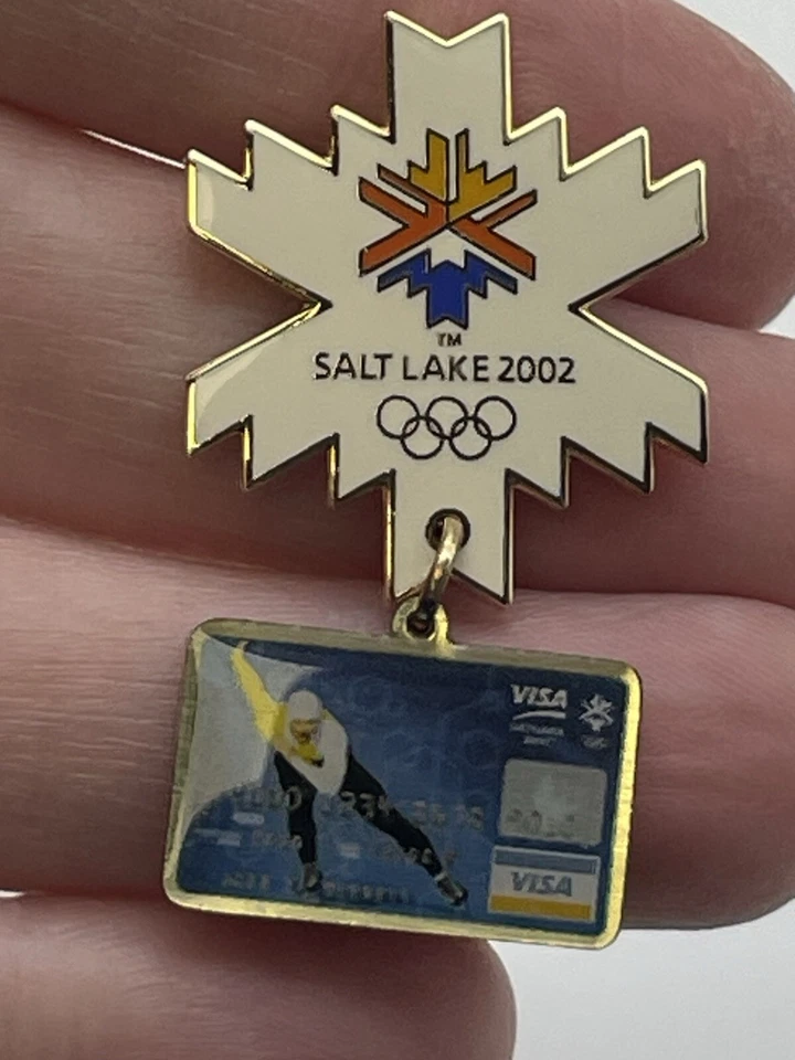 2002 Salt Lake Olympics Speed Skating Visa Credit Card Dangle Charm Pin - Image 2 of 4