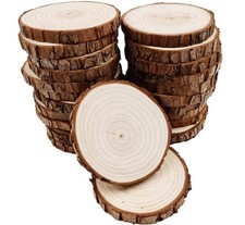 Unfinished Natural with Tree Bark Wood Slices 30 Pcs 2.4"-2.8" inch Disc Coas...