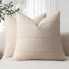 Decorative Linen Throw Pillow Covers 18x18 18" x 18" Pack of 2 Natural Beige