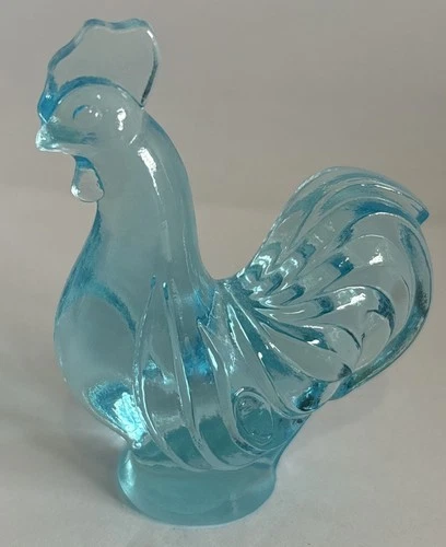 FENTON Aqua Blue Glass Rooster Chicken 2 1/2” Figurine USA Made