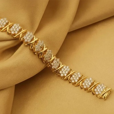 3 CT Round Cut Simulated Diamond Tennis Link Bracelet 925 Yellow Sterling Silver
