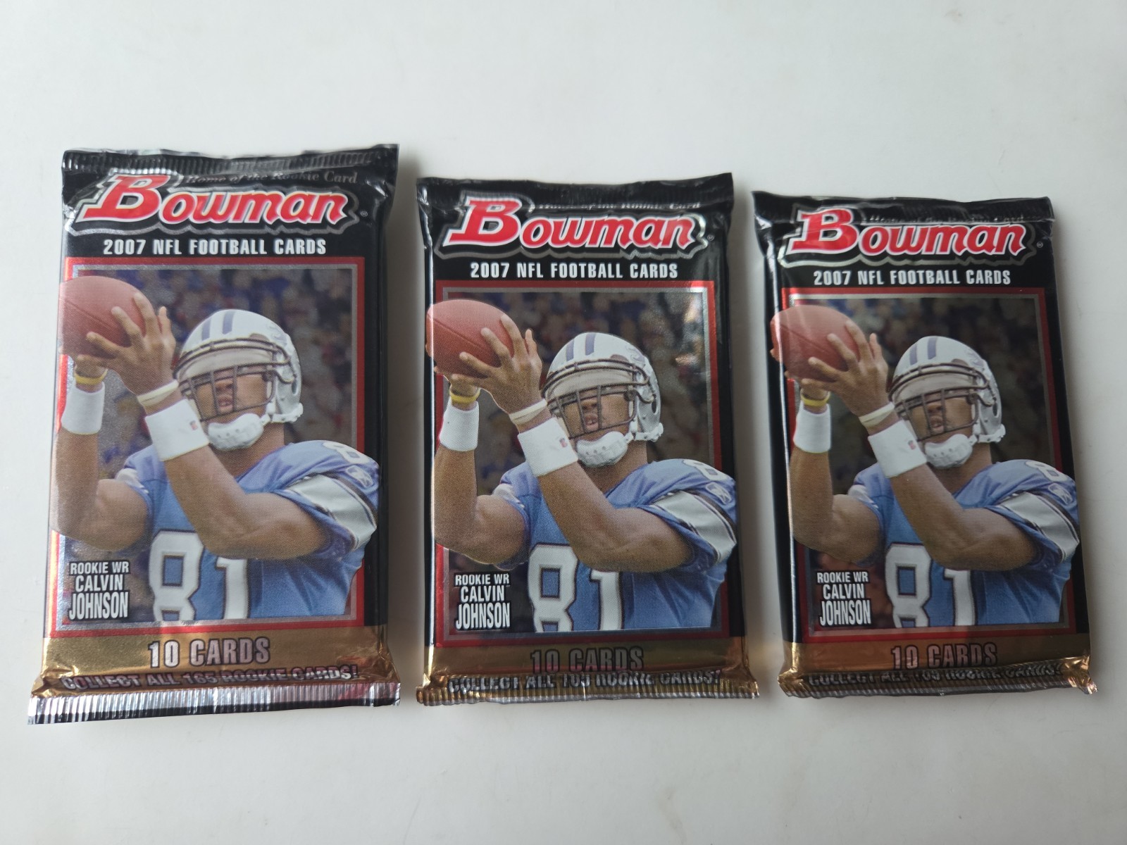 3 Bowman 2007 Football Retail Packs Factory Sealed 30 Cards Johnson Peterson RC