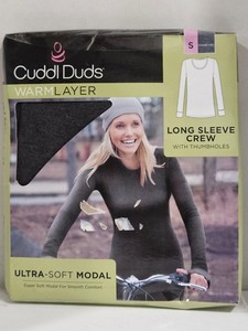 Cuddl Duds~Warm Layer~Long Sleeve Crew w/Thumb Holes~Women's Size S~Charcoal~NIP