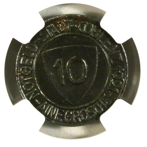 Germany 10 Pfennig 1921 NGC MS 62 UNC Iron Coblenz Lamb-77.5 Notgeld