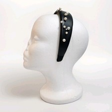 Vegan Leather Pearl Beaded Headband Black Quiet Luxury Vintage Inspired Jeweled