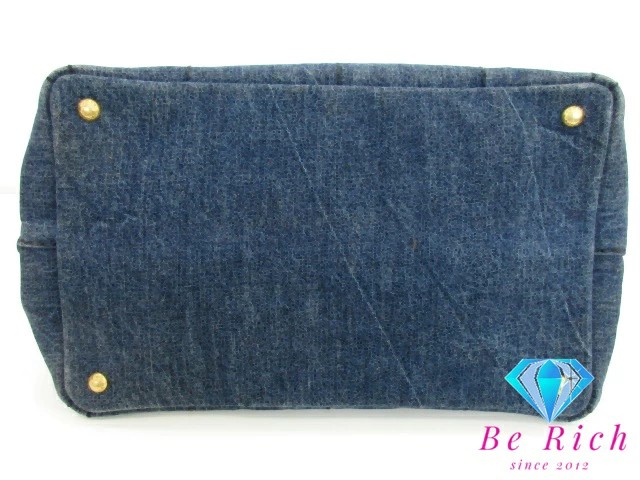 PRADA Tote Bag Handbag Canapa B1877B Blue Denim Canvas Logo Shoulder Bag Used Fr thumbnail 3