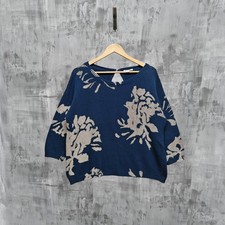 Maglione Marella Sport maglia floreale blu beige Italia L vestibilità ampia 100% cotone top