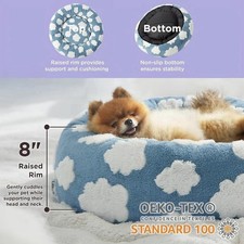 Lesure Calming Dog Bed Donut Plush Round Pet Bed Washable Anti-Slip 30 30 8/Blue