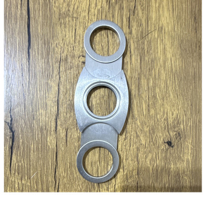 Metal Guillotine Style Cigar Cutter, Silver Tone, Dual Finger Rings