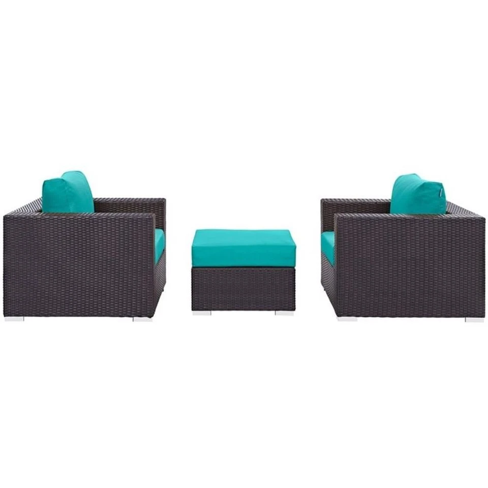 Modway Convene 3-Piece Aluminum and Rattan Patio Sofa Set in Turquoise/Espresso Foto 4 de 4