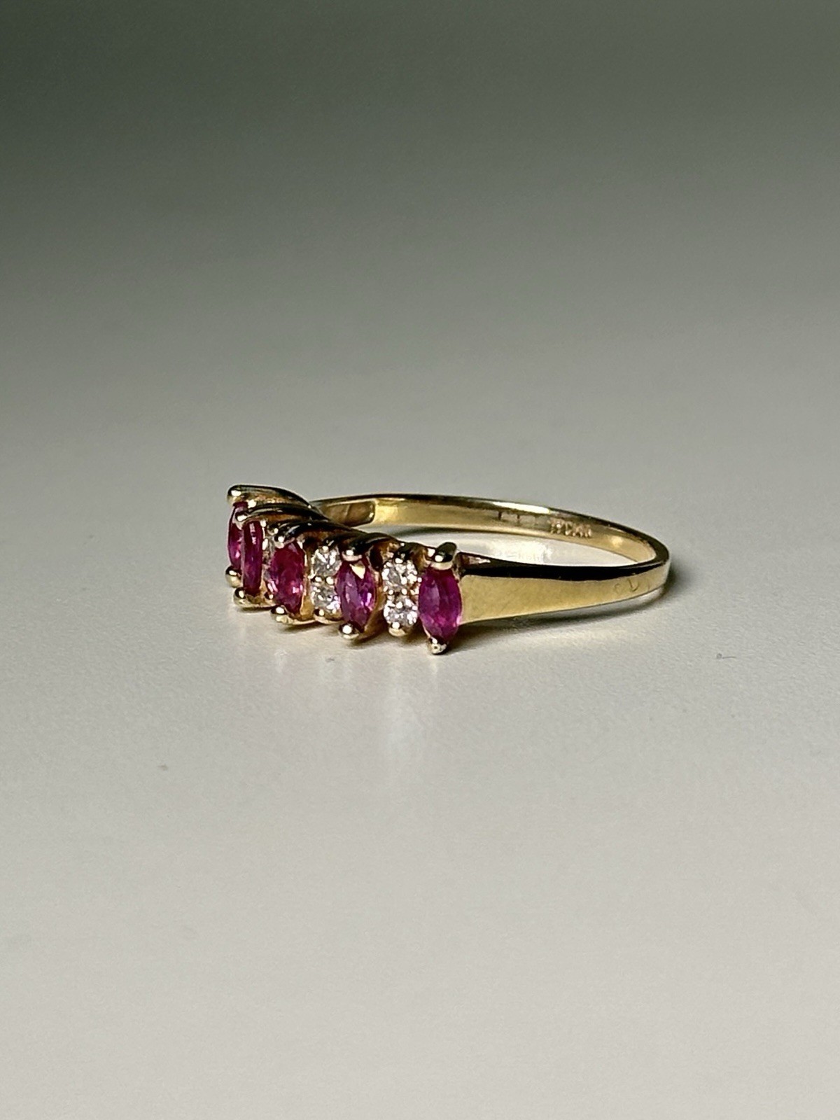 Solid 14K Yellow Gold Ring & Ruby & Natural Diamo… - image 2