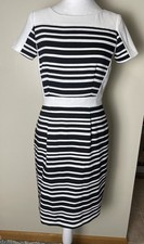Tahari ASL Black/White Stripe Short Sleeve Wear to Work Shift Dress Sz 4 Career