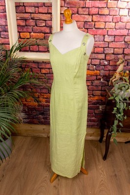 Vintage Leinen Sommerkleid lindgrün Nieten lang Kleid 38 40