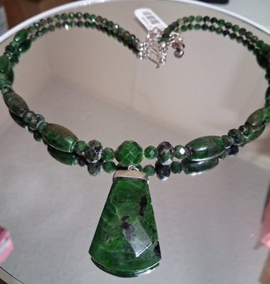 Jay King Sterling Silver Chrome Diopside Graduated Faceted Bead Pendant Necklace