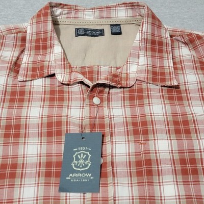 Arrow Men's 2XL Short Sleeve Button Up Shirt Burnt Henna Plaid