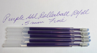 SET OF 5 PURPLE FINE Gel Refills -fit  Rotring Core Rollerball Pens