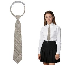 Plaid Striped Ties for Women Girls, Pre Tied Womens Tie Clip on Light Gray