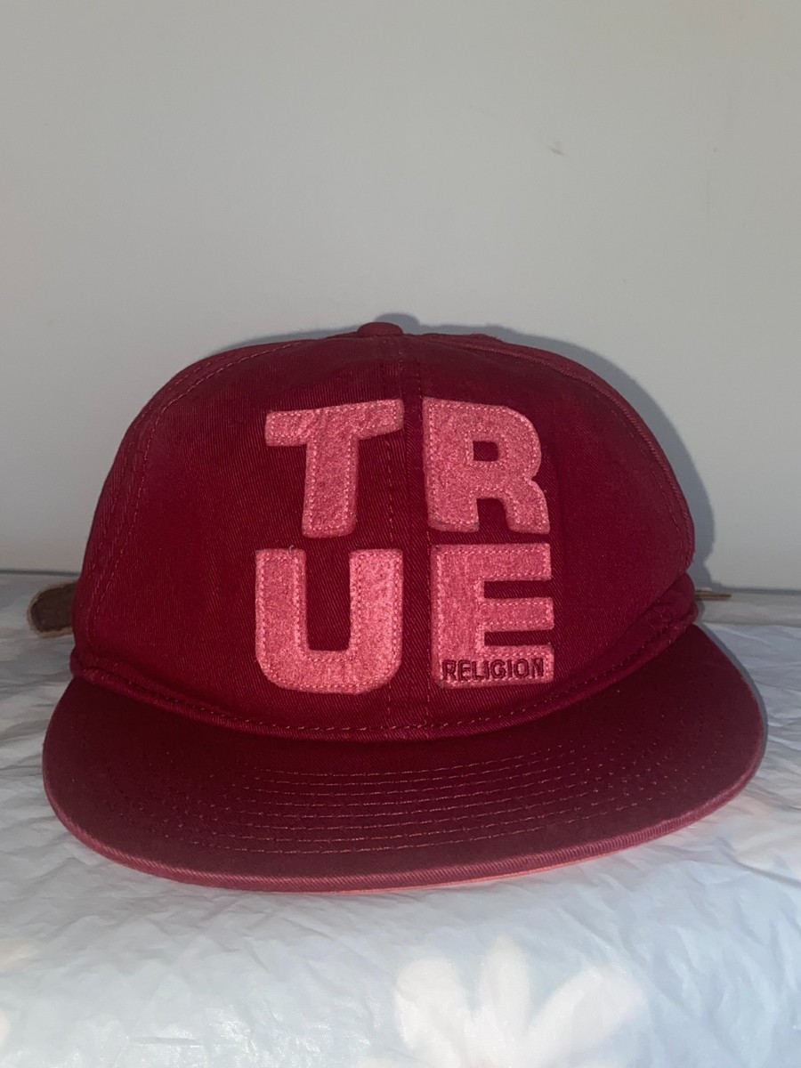 TRUE RELIGION UNISEX CAP/HAT, RED COLOR, SCRIPT LOGO IN SILVER,ADJUSTABLE BACK … True Religion Horseshoe Logo Hat Red Cap Snapback Adjustable  main image 2